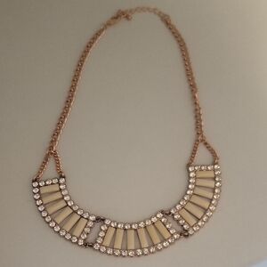 Chic Gold Tone and Cream 4 section beaded, chrystal Necklace